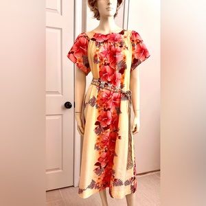 Hilo Hattie vintage pink hibiscus Hawaiian dress mumu Xl 48" bust EUC